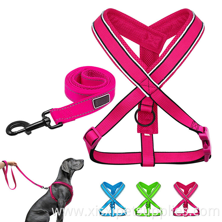 Reflective Rose Red Mesh Padded Dog Harness and Leash